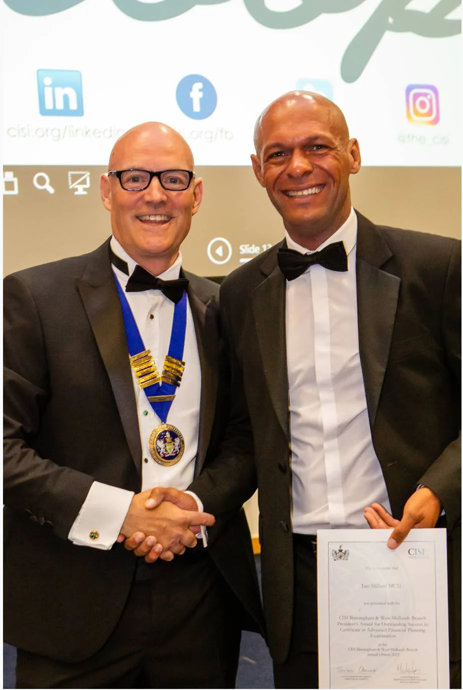 Receiving the CISI Outstanding Success Award for the Certificate in Advanced Financial Planning.